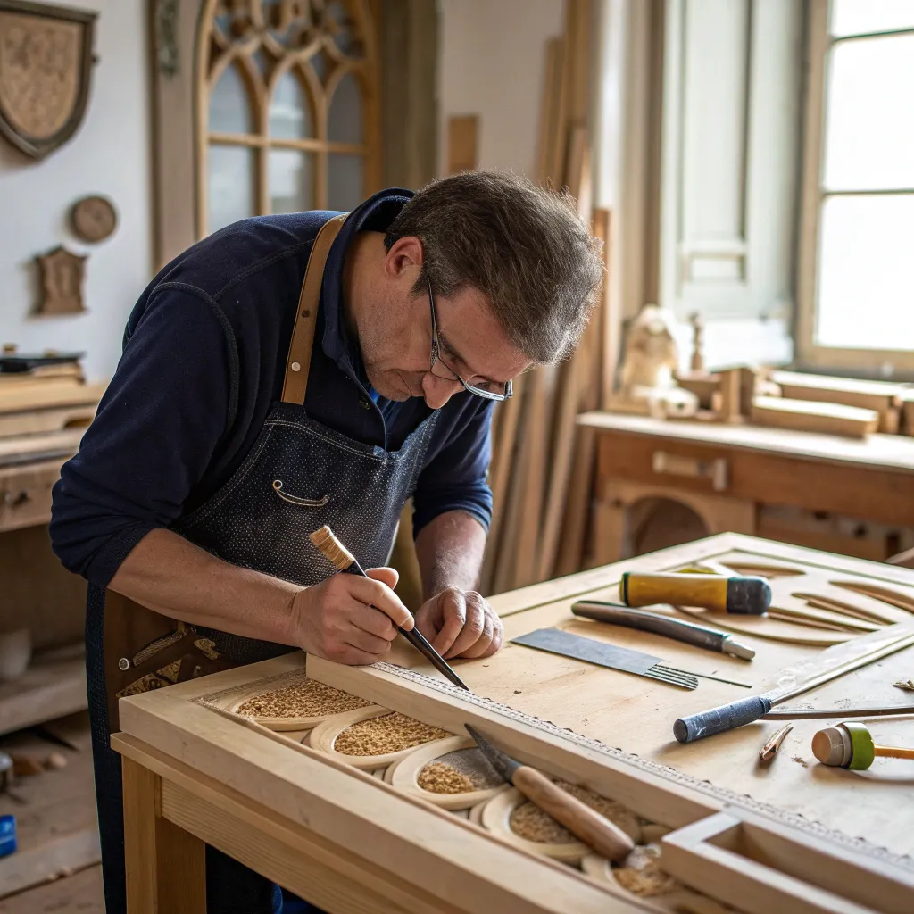 Artisan crafting furniture with precision